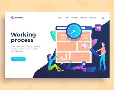 Ofis insanlarıyla açılış sayfası şablonu çalışma süreci kavramı.