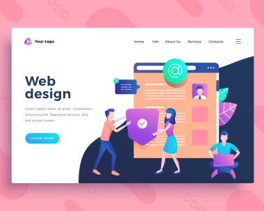 Açılış sayfası şablonu ofis insanları ile web desig geliştirme konsepti.