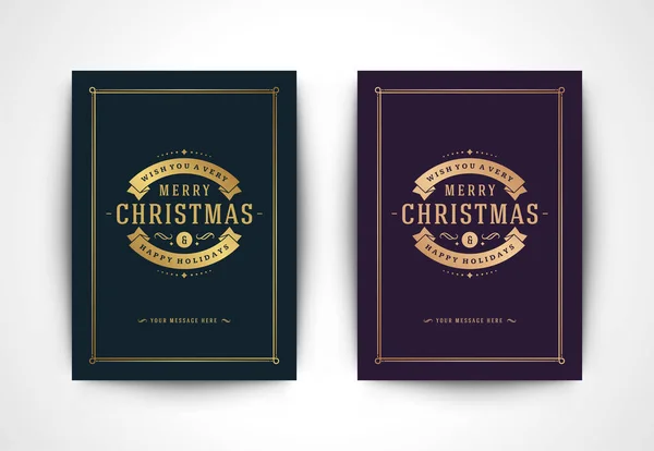 Natal cartão de saudação e ornamentado tipográfico inverno feriados texto vetor ilustração . — Vetor de Stock