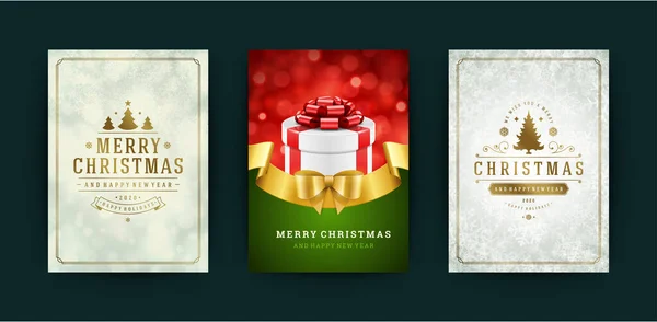 Набор рождественских открыток и декоративные типографические зимние праздники Текстовые векторные иллюстрации — стоковый вектор