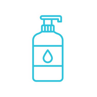 Bir şişe sabun ikonu. Beyaz arka planda izole edilmiş. Mavi simge setinden.