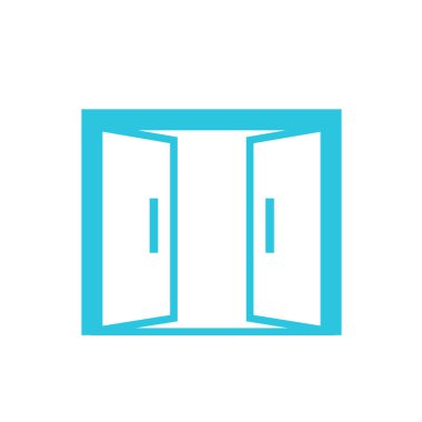 Çift kapılı ikon. Beyaz üzerine izole edilmiş. Mavi simge serisinden.