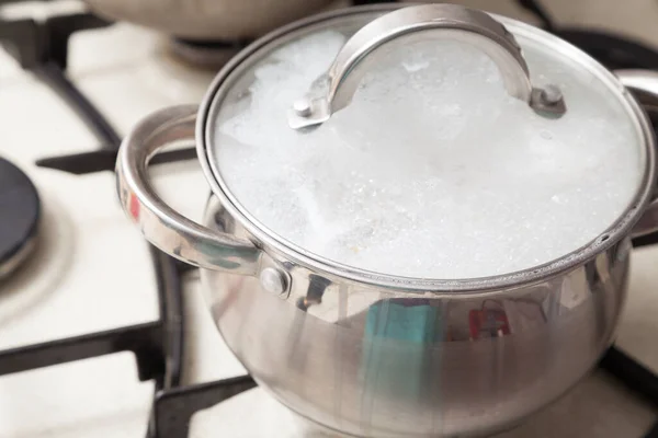 Closeup Cooking Pot Boiling Soup — Stock Photo, Image