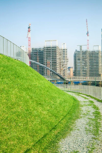 Sendero Con Césped Verde Sitio Construcción — Foto de Stock