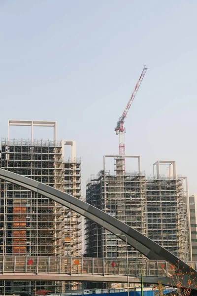 Construction Site Building Cranes Blue Sky — Stock Photo, Image
