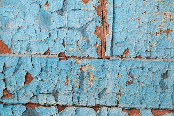 Descascamento Tinta Azul Tábuas Madeira Com Foco Seletivo — Fotografia de Stock