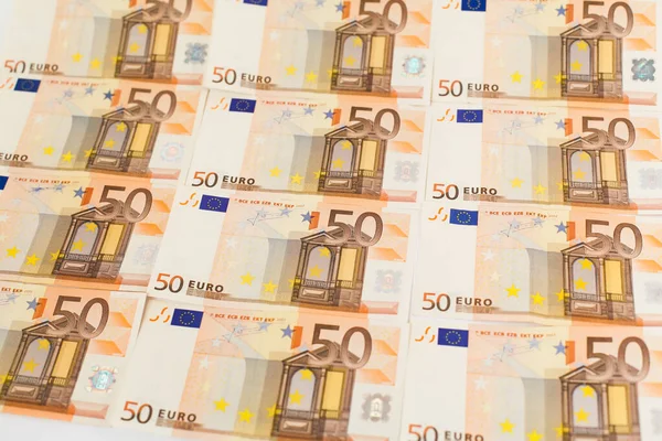 Ligne Cinquante Billets Espèces Euros — Photo