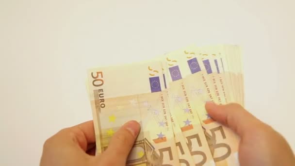 Liczenie Gotówki Euro Wkładanie Jej Koperty — Wideo stockowe