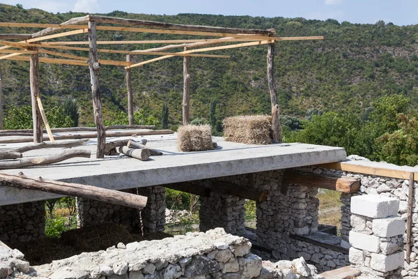 Maison Campagne Chantier Construction Avec Fond Paysage — Photo