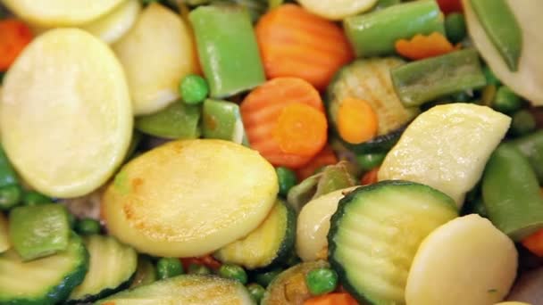 Cooking Vegetable Mix Frying Pan Vapor — Stock Video