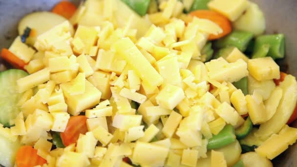 Preparing Vegetable Mix Pieces Cheese — Stock Video