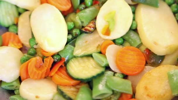 Panning Vegetable Mix Frying Pan Selective Focus — Stock Video