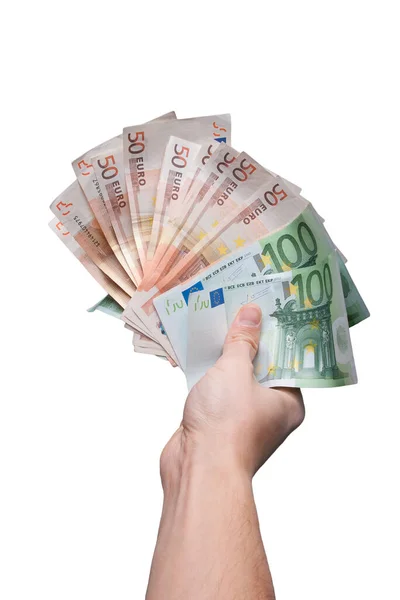 Une Poignée Billets Euros Isolés Sur Blanc — Photo