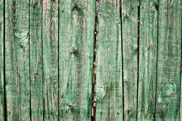 Grungy Desaturated Green Wooden Picket Fence Peeling Paint — Stock Photo, Image