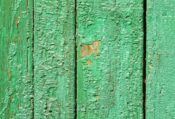 Closeup Wooden Boards Green Peeling Paint Texture — Stock Photo, Image