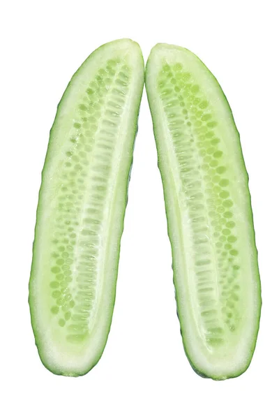 Two Cut Halves Standing Green Cucumber Isolated White Royalty Free Stock Photos