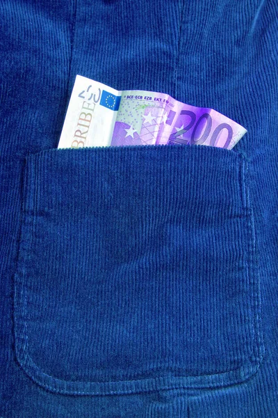 Zweihundert Euro Schein Großer Tasche Unter Licht Mit Bestechungsaufschrift — Stockfoto