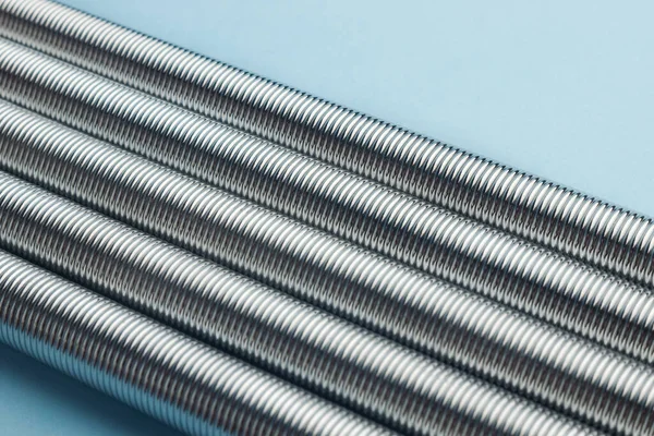 Rows Metal Coil Springs Blue Background Selective Focus — Stock Photo, Image