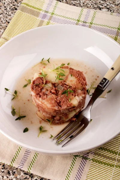 Homemade Corned Beef Hash Plate Fork — Stock Photo, Image