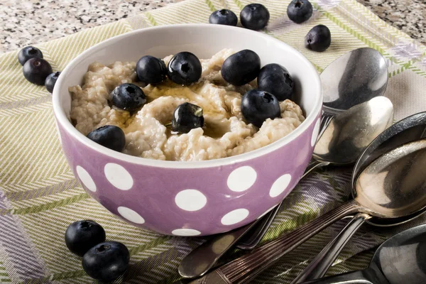 Porridge Made Sweet Honey Blueberries Bowl — Stock Photo, Image