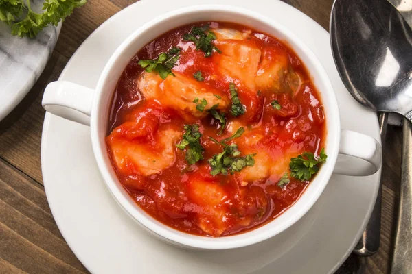 Comida Mar Mezcla Sopa Tazón Blanco Con Perejil — Foto de Stock