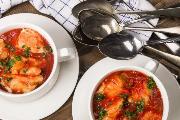 Sea Food Mix Soup White Bowl Parsley — Stock Photo, Image