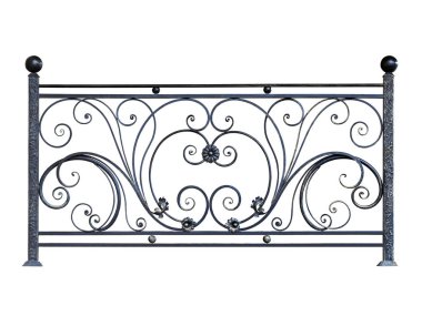 Dekoratif çelik korkuluk, çit eski tarzı. Beyaz arka plan üzerinde izole.