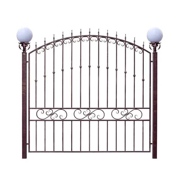 Metal forged fence with lanterns. Isolated over white background. — Stock Image Metal Forged Fence Lanterns Isolated White Background Royalty Free Stock Photos