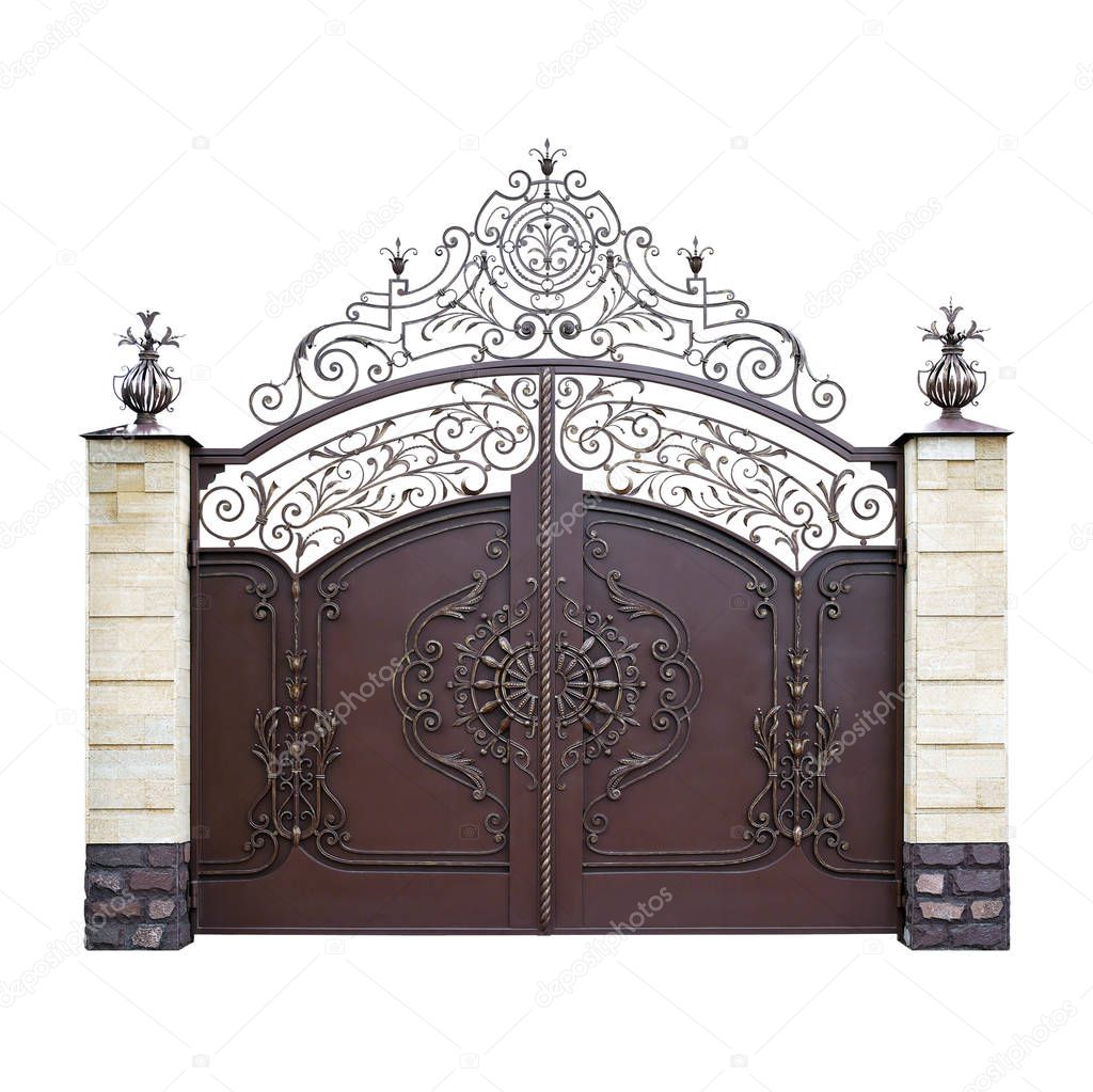 High decorative gates in old style.  Isolated on white background.