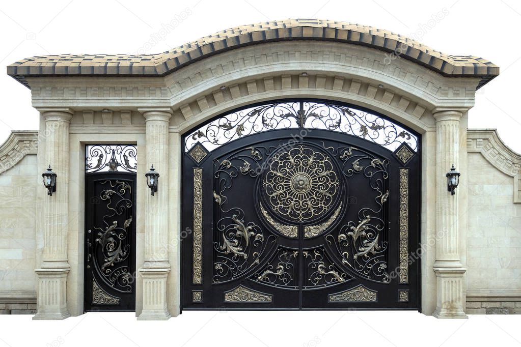 Large wrought iron gates and doors.