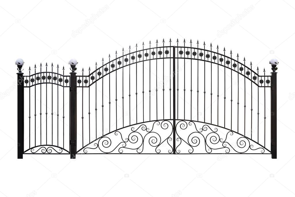 Forged gates  and doors with decor.  Isolated over  white background.