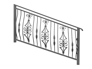 Dışbükey bir süsleme ile dövülmüş tırabzan. Eski usul. Beyaz arkaplan üzerinde izole edilmiş.