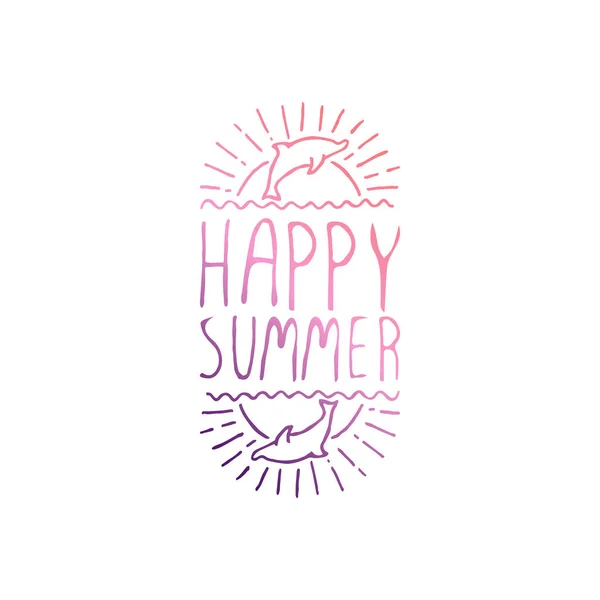 手绘夏季标语隔离在白色。快乐的夏天 — 图库矢量图片