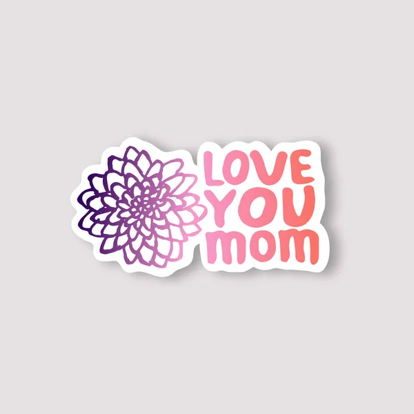 Sticker with Mothers Day Lettering Text and Chrysanthemum — стоковый вектор