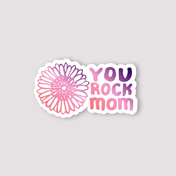 Sticker with Mothers Day Lettering Text and Gerbera — стоковый вектор
