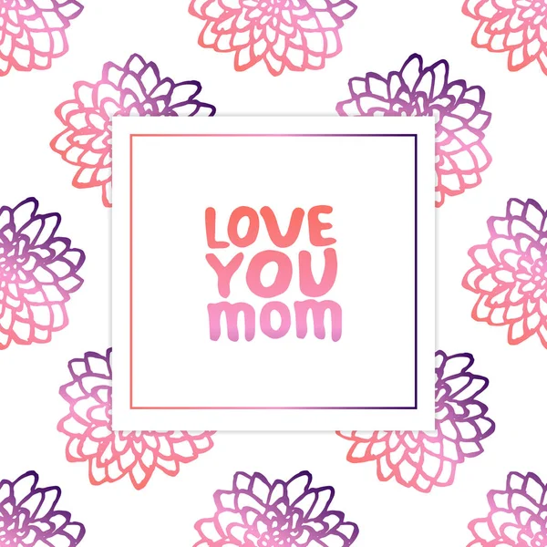 Tarjeta del Día de las Madres con Letras de Mano Texto y Crisantemos — Vector de stock