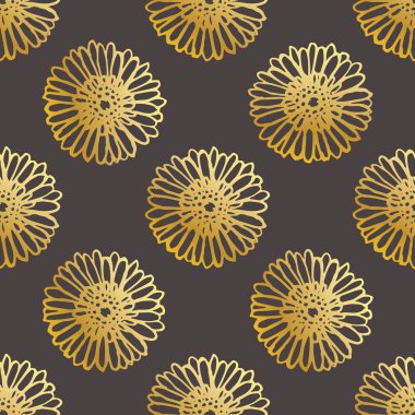 Siyah Arka Plan üzerinde Elle Çizilmiş Gerberas ile Dikişsiz Desen