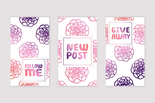 Conjunto de plantillas de historias de redes sociales con fondo floral — Vector de stock