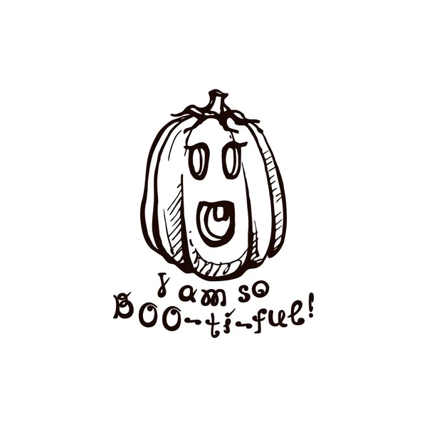 Zucca disegnata a mano di Halloween con frase scritta a mano — Vettoriale Stock