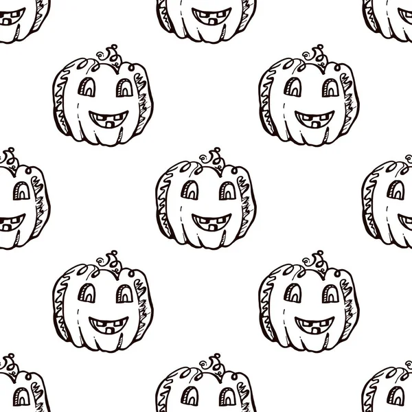 Modèle sans couture Halloween avec citrouilles dessinées à la main — Image vectorielle