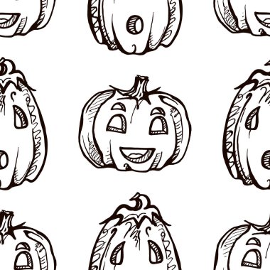Beyaz izole handdrawn kabaklar ile Halloween sorunsuz desen