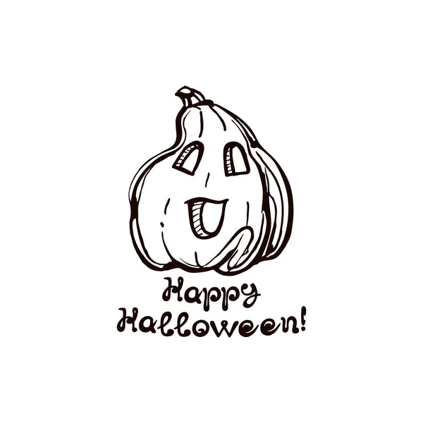 Halloween handgezeichneter Kürbis mit handgeschriebener Phrase — Stockvektor