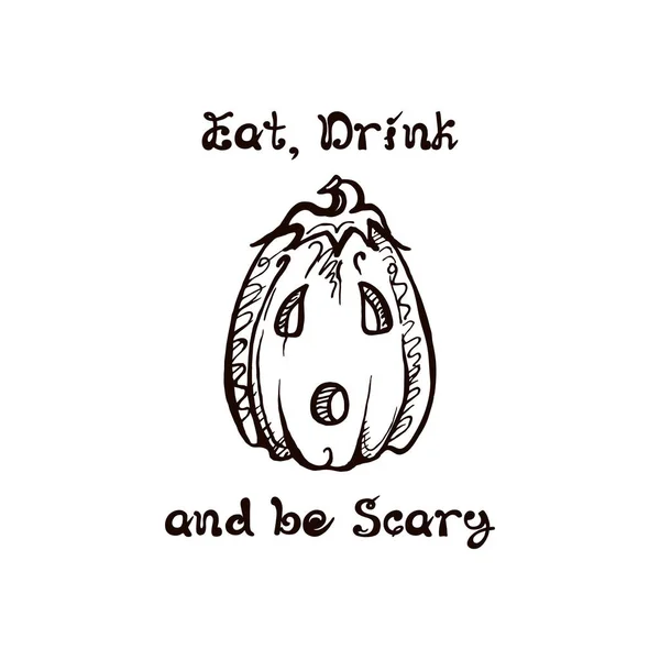 Zucca disegnata a mano di Halloween con frase scritta a mano — Vettoriale Stock