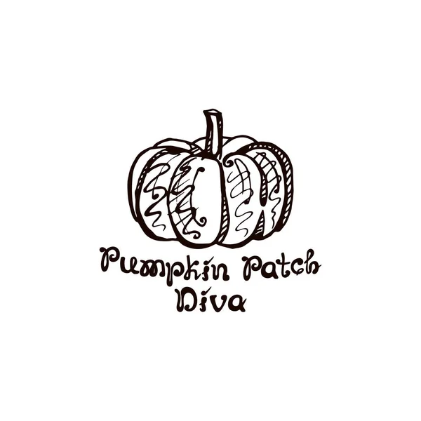 Autumn hand drawn pumpkin with lettering isolated on white — Stock Vector