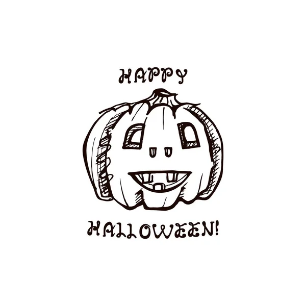 Calabaza dibujada a mano de Halloween con frase manuscrita — Vector de stock