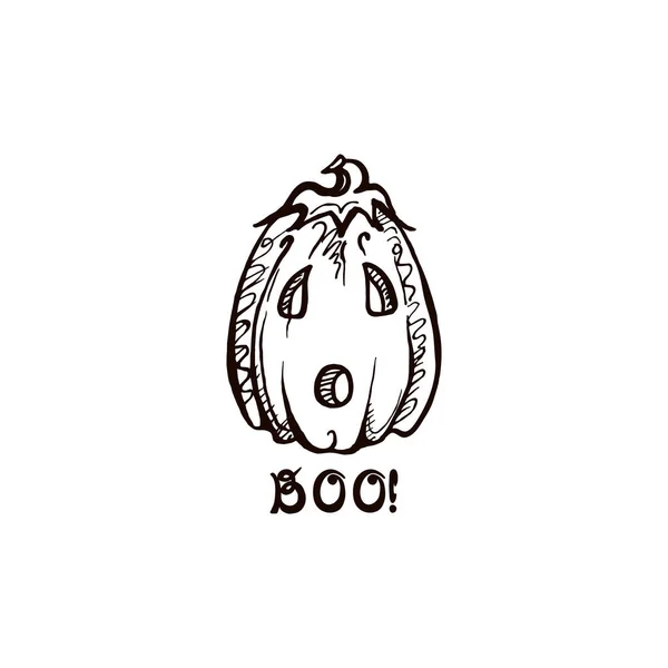 Halloween citrouille dessinée à la main avec phrase manuscrite — Image vectorielle