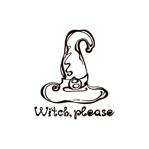 Halloween Hand gezeichnet Hexenhut mit Phrase isoliert auf weißem Hintergrund — Stockvektor