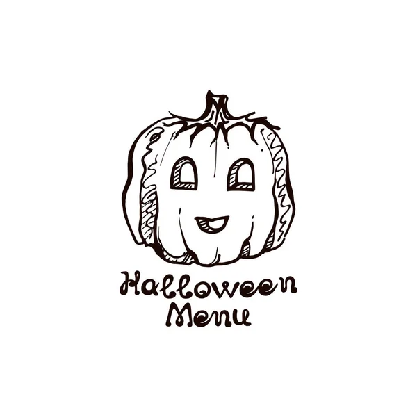 Halloween handgezeichneter Kürbis mit handgeschriebener Phrase — Stockvektor