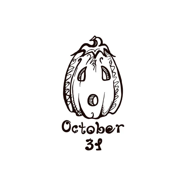Halloween hand getekende pompoen met handgeschreven zin — Stockvector