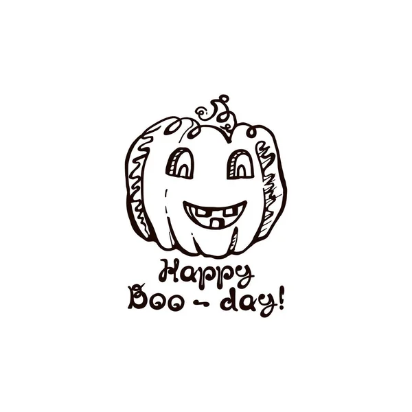 Halloween hand drawn pumpkin with handwritten phrase — Stock Vector